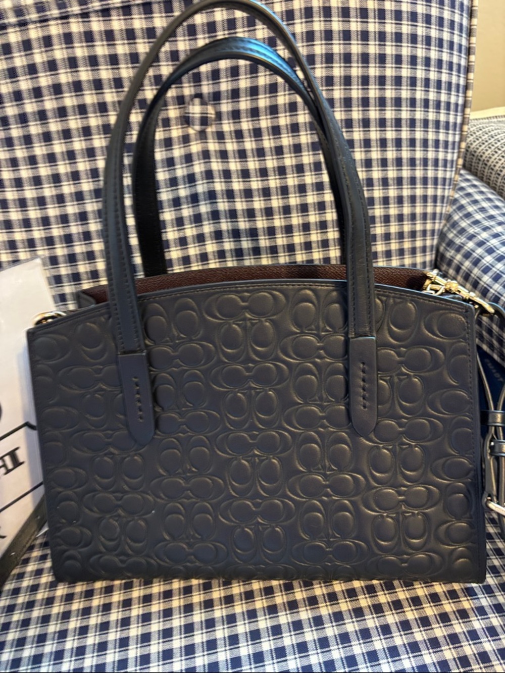 Coach Charlie carry  all Black Embossed leather with branded  Dust Bag - Picture 3 of 12
